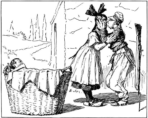 private Jean Fran�ois kissing the woman; a man appears