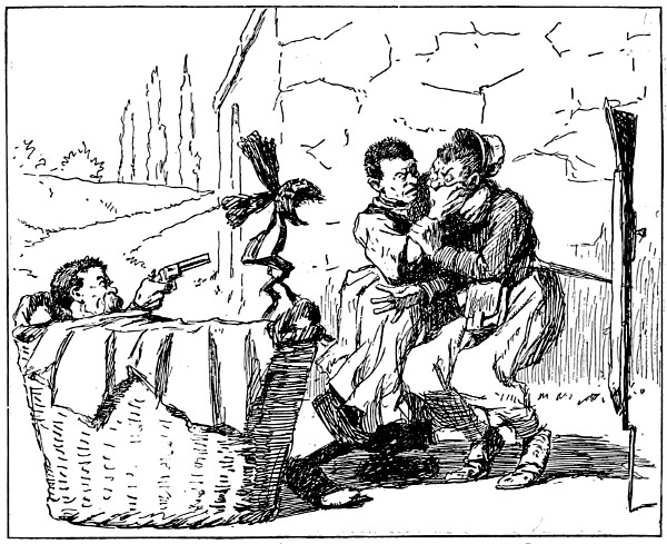 the woman turns out to be a man; the second man has a gun; private Jean Fran�ois is in troubles