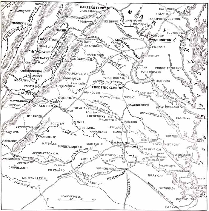MAP SHOWING THE SEAT OF WAR FROM HARPER'S FERRY TO SUFFOLK, VA.
