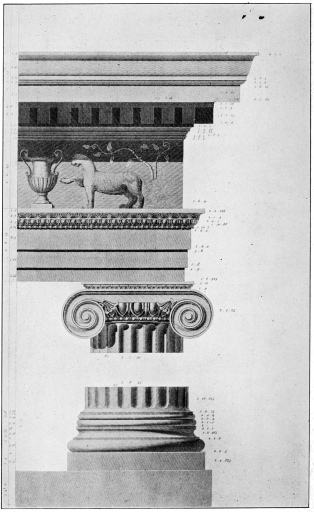 TEMPLE OF ATHENE POLIAS, PRIENE, IN ASIA MINOR, SOUTH OF
EPHESUS.

(From “Antiquities of Ionia,” published by the Dilettanti Society.)