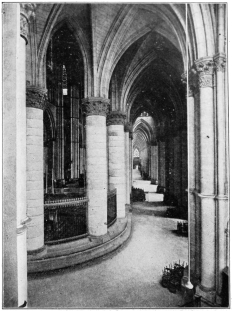 CATHEDRAL AT REIMS (MARNE), FRANCE, VIEW IN CHOIR AISLE,
LOOKING WEST.