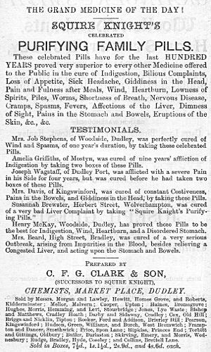 Advert for Squire Knight's Celebrated Purifying Family Pills