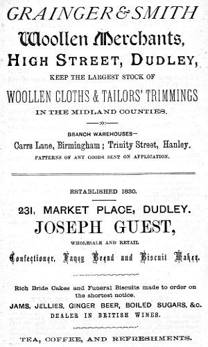Adverts for Grainger & Smith (Woollen Merchants), Joseph Guest (Confectioner)