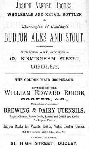 Adverts for Joseph Alfred Brooks (Bottler), William Edward Rudge (Cooper)