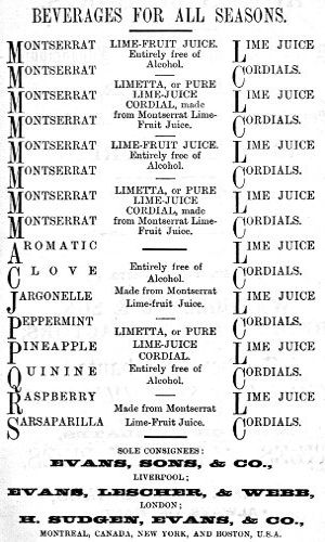 Advert for Montserrat Lime-Juice Cordials