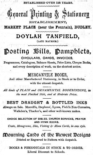 Advert for Doylah Tanfield (General Printing & Stationery Establishment)