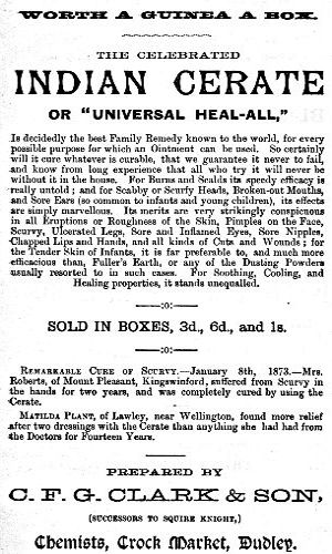 Advert for The Celebrated Indian Cerate or “Universal Heal-All”
