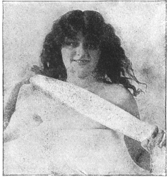 In the absence of flesh-brushes, one may go over the body
with a good, heavy bath towel to stimulate the skin and bring to it the
rich glow of health.