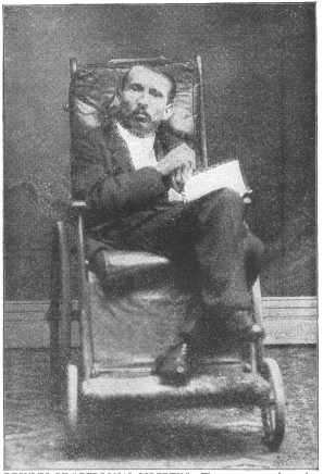 RESULTS OF “PERSONAL LIBERTY.”—The young man whose
picture appears on this page was studied by the author. His sister who
died at the age of five months was afflicted like himself. The initial
of their lives occurred during the drunken debauch of their father.