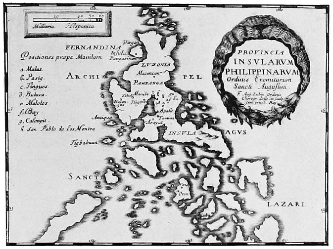 Map of the Philippine Islands, showing province of the Order of the Hermits of St. Augustine; photographic facsimile of engraving in Lubin’s Orbis Augustinianus ... ordinis eremitarum Sancti Augustini (Paris, 1639)