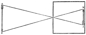 DIAGRAM OF A PINHOLE CAMERA

Showing how clear images can be formed by the use of a hole so small
that only pencils of light can pass through it to strike on the screen
at the back.