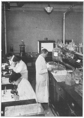 THE MICROSCOPE IS NECESSARY TO UNDERSTAND THE STRUCTURE
OF THE BODY

In this laboratory the workers are examining blood smears