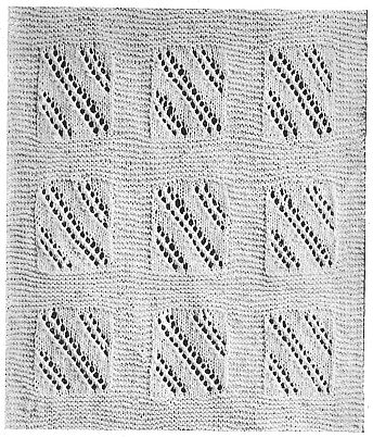 knit blanket with diagonal lace squares