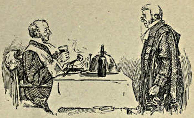 Two judges talking over dinner