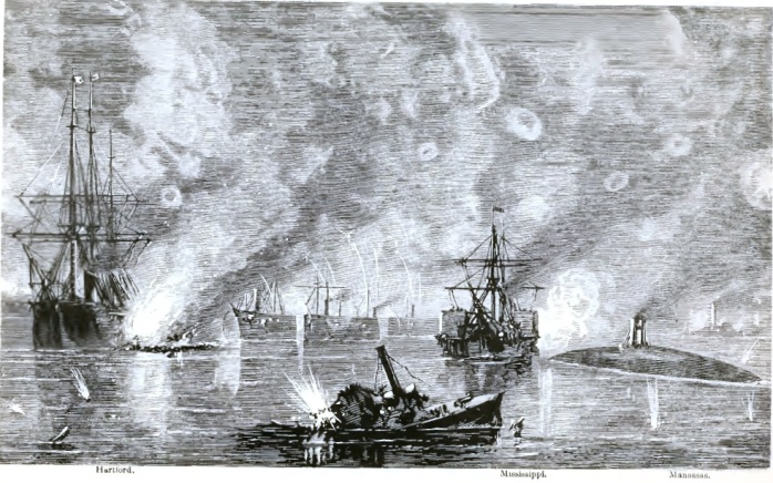 Farragut's fleet passing the forts