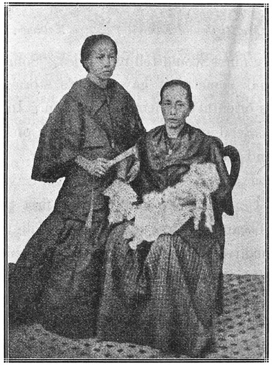 Mrs. Rizal-Mercado and her two daughters, Saturnina, the eldest, and Trinidad, then a baby