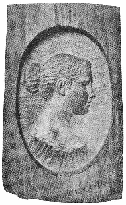 Mrs. José Rizal. Wood medallion by Rizal of his wife, made at Dapitan. Her maiden name was Josephine Bracken. She was Irish, but had been adopted by an American. Her foster father became blind and, in hope of recovering his sight, went to Dapitan. There Rizal became engaged to Josephine but could not marry her because a political retraction was required of him before the ceremony would be performed. They were finally married in Fort Santiago, half an hour before his execution. Mrs. Rizal gave Speaker Osmeña his first lessons in English. She died five years after her husband