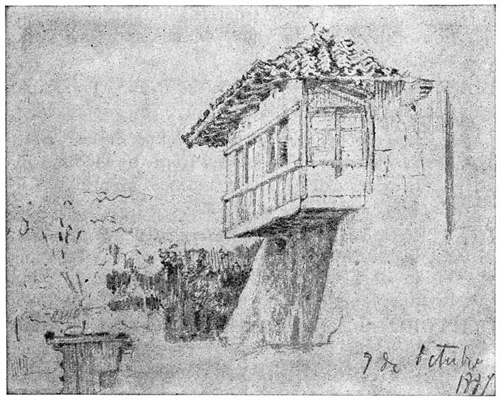 House where El Filibusterismo was begun. This sketch, made in pencil was enclosed in a letter from Los Baños to Prof. Blumentritt.
