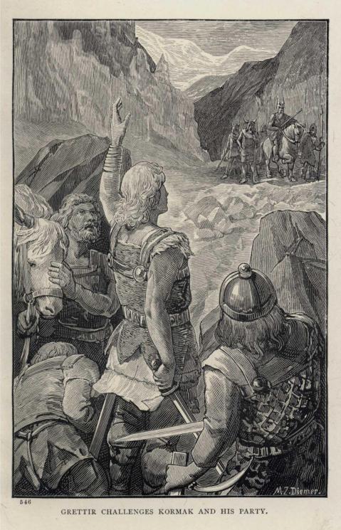 GRETTIR CHALLENGES KORMAK AND HIS PARTY.
