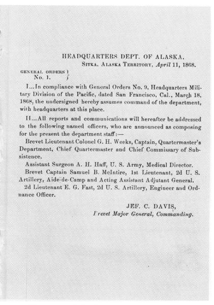 Orders issued by the Military District of Alaska