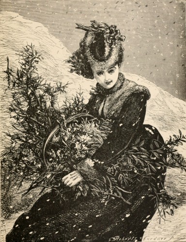 woman gathering branches in snow