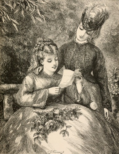 woman reading letter with another woman resting hand on her shoulder
