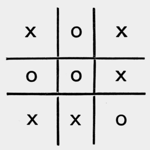 nine-slot
board with an x or o in each slot