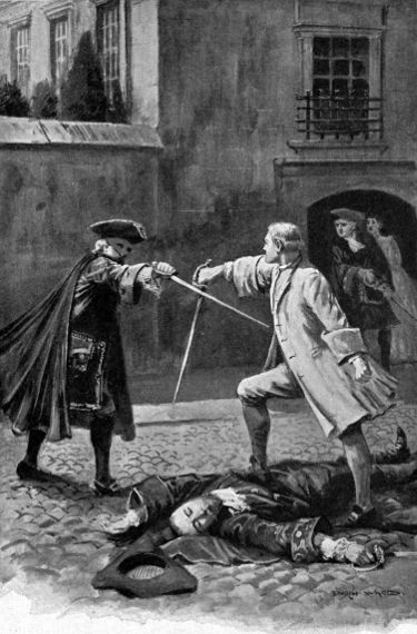 "Fighting across the body of a third who lay prone
and prostrate with Giles's foot upon his body."