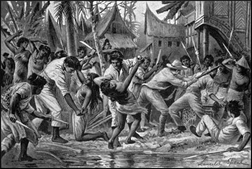 "The butt of his double gun crashed against the side
of the tyrant's head."