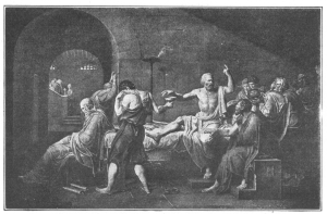 Socrates takes the cup of poison from his judges.