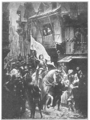 The victorious return of Joan of Arc to Orleans.

From the painting by J. J. Scherer