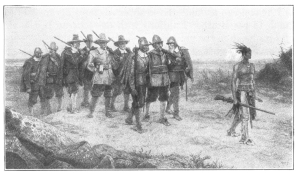 The march of Myles Standish.

From the painting by G. H. Boughton