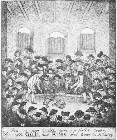 Cock-fighting Match between the Counties of Lanark and
Haddington in 1785, at which Deacon Brodie was present.

(After Kay.)