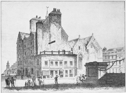 The Old Tolbooth of Edinburgh, showing the beam upon
which criminals were executed.

(From a Drawing by D. Somerville.)