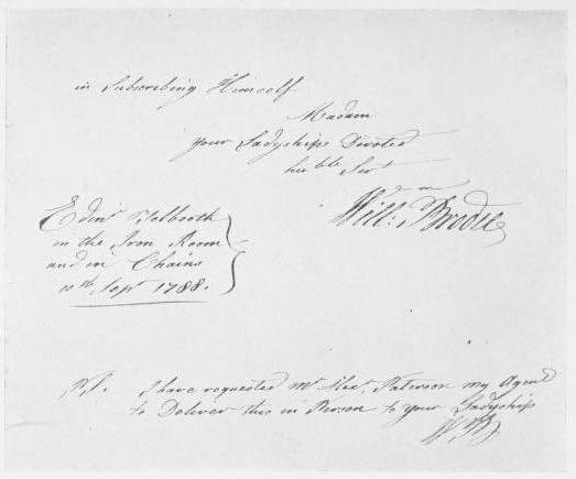 Facsimile of Deacon Brodie’s Letter to the Duchess of
Buccleuch.

(From the original in Dr. David Laing’s collection of MSS. in the
Edinburgh University Library.)