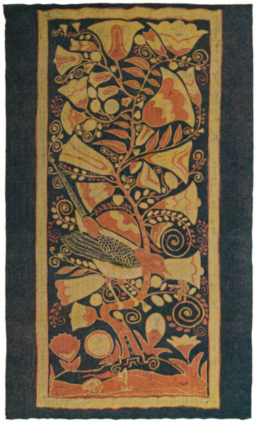 Design depicting a bird in a flowering tree