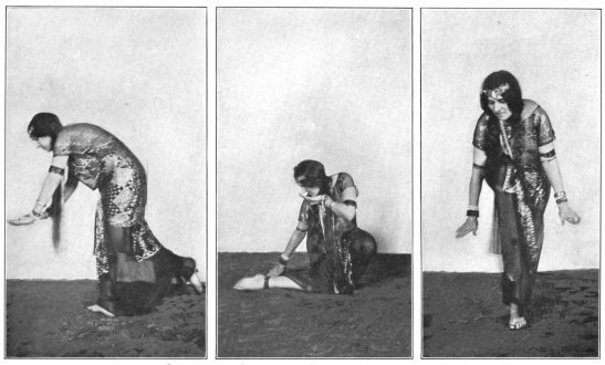 Image not available: Characteristic Pantomime in Dancing of Modern Egypt

By Zourna

Express sorrow (1, 3)—Represents a prayer directed downward and back;
i. e., to spirits of evil (2)

To face page 217
