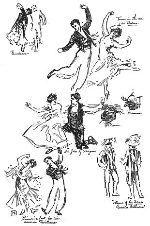 Image not available: Miscellaneous Spanish Notes.

Los Panaderos: group turning.
The Jota of Aragon: typical group.
Las Sevillanas: use of primitive foot position.
The Bolero: a turn in the air.
Castanets: Classic, tied to finger.
Flamenco, tied to thumb.
Seises of Seville Cathedral.

