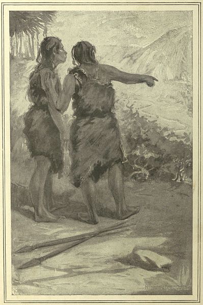 two cave people looking at something out of frame