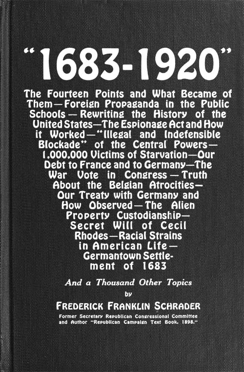 The Project Gutenberg eBook of “1683-1920”, by Frederick F. Schrader.