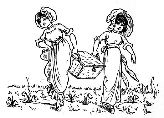 two tiflrs carrying picnic basket between them