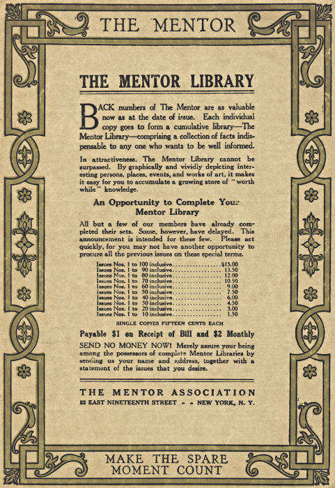 Back cover page: The Mentor Library