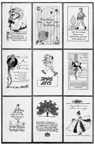 Plate 8

A Page of Christmas Cards in which a semi-humorous element has been
incorporated. Cards like these often create a pleasant variation from
the more formal ones. These were designed by high school students.