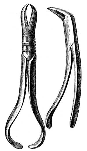 Straight forceps and crane’s bill or crow’s bill forceps (Fauchard).