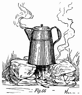 coffee pot on rocks on fire