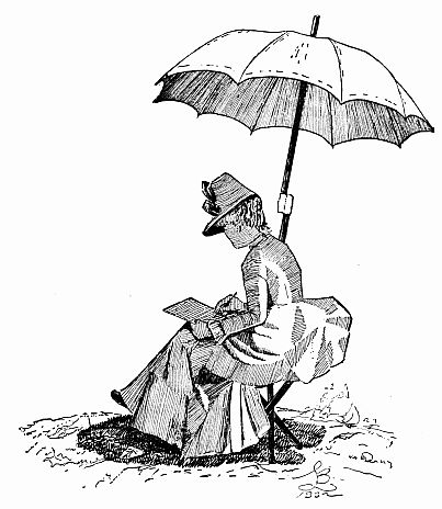 girl reading under umbrella on shore