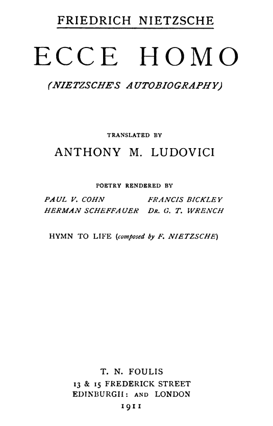 The Project Gutenberg Ebook Of Ecce Homo By Friedrich