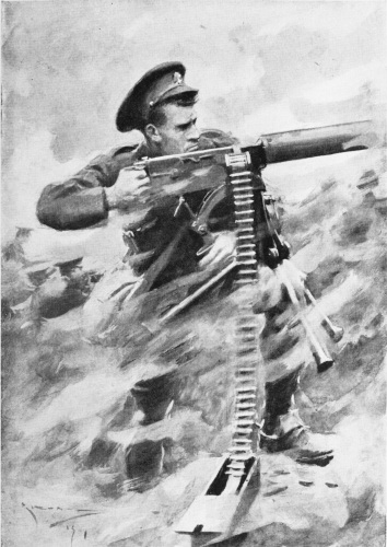 Image unavailable: [To face p. 128.


“PLANTED A MAXIM ON HIS OWN KNEES AND RATTLED INTO THE GERMANS.”