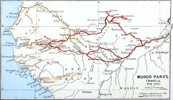 Map: MUNGO PARK’S TRAVELS. 1794-1805.