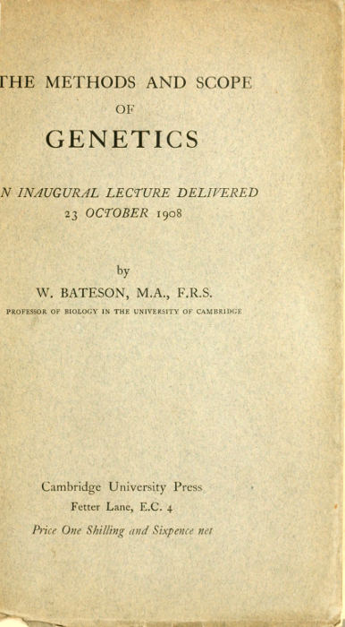 The Project Gutenberg eBook of The Methods And Scope Of Genetics